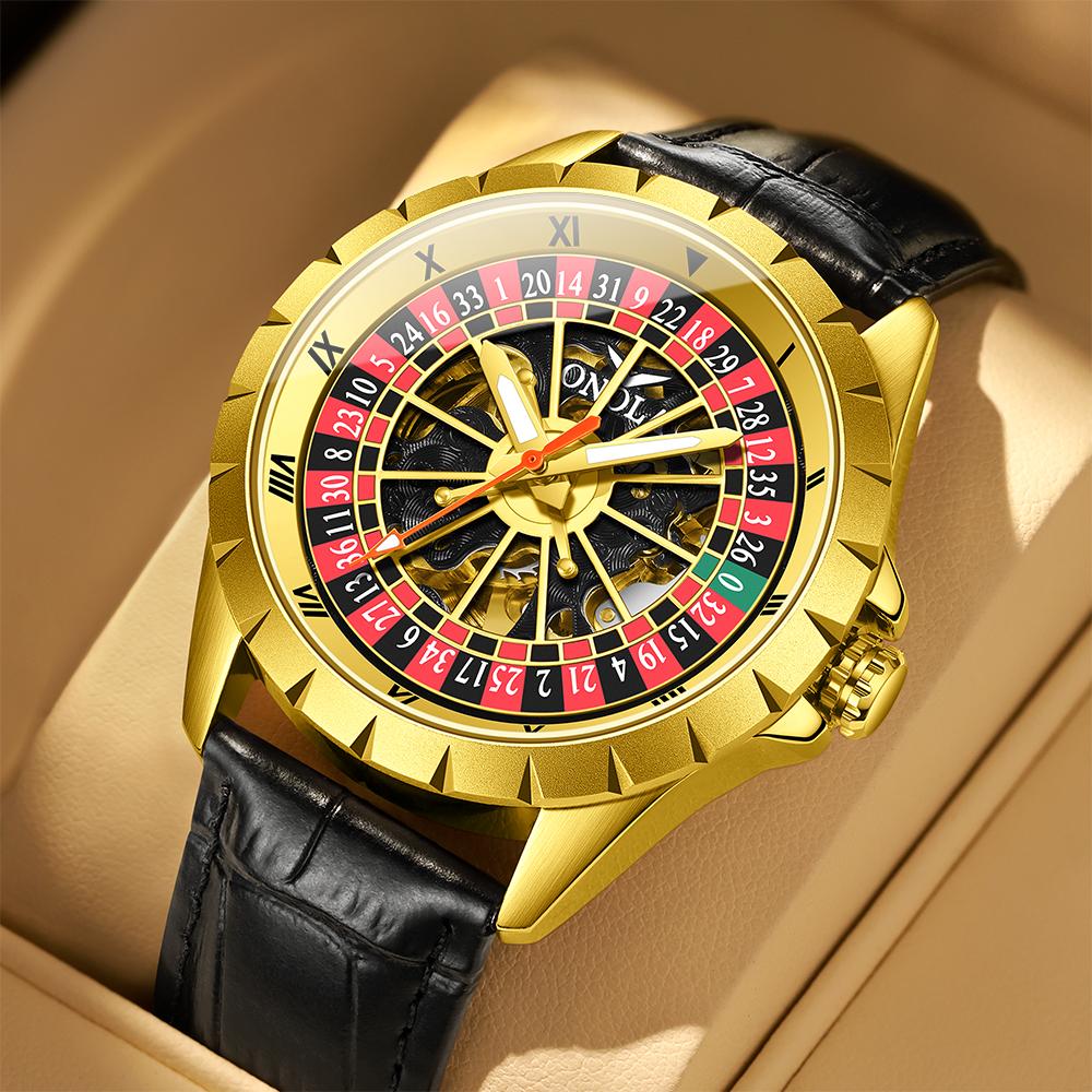 Men Mechanical Watch Creative Rotating Dial Roulette Automatic Wristwatch Luminous Waterproof Watches