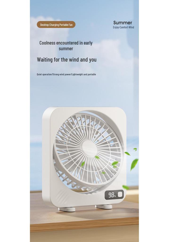 Rechargeable Silent Desktop Fan with Digital Display - Portable and Strong Wind Fan for Tabletop Use