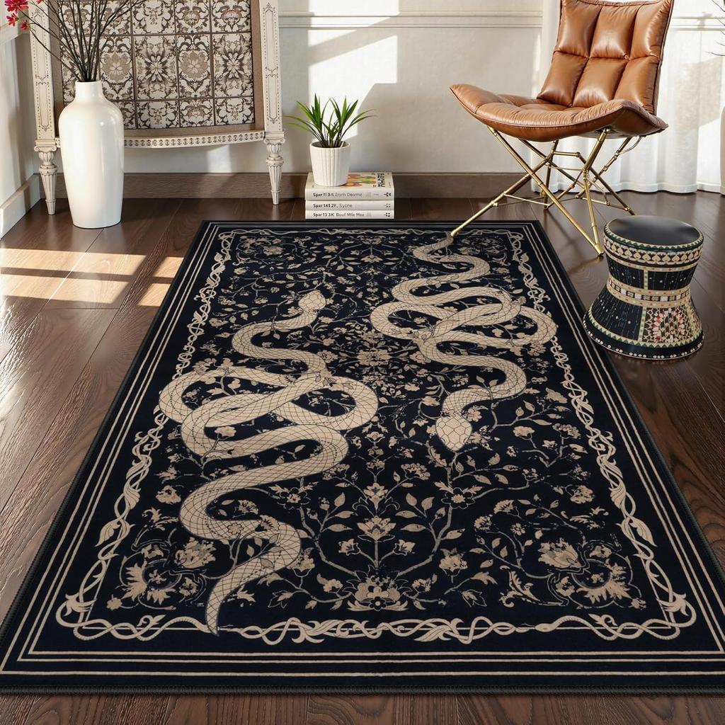 Washable Area Rug Snake Rug for Living Room Non-Slip Soft Bedroom Rugs Indoor Carpet for Dining Room Home Office Home Decoration