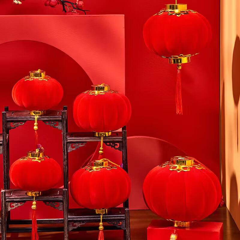 Chinese New Year Red Flocked Lanterns