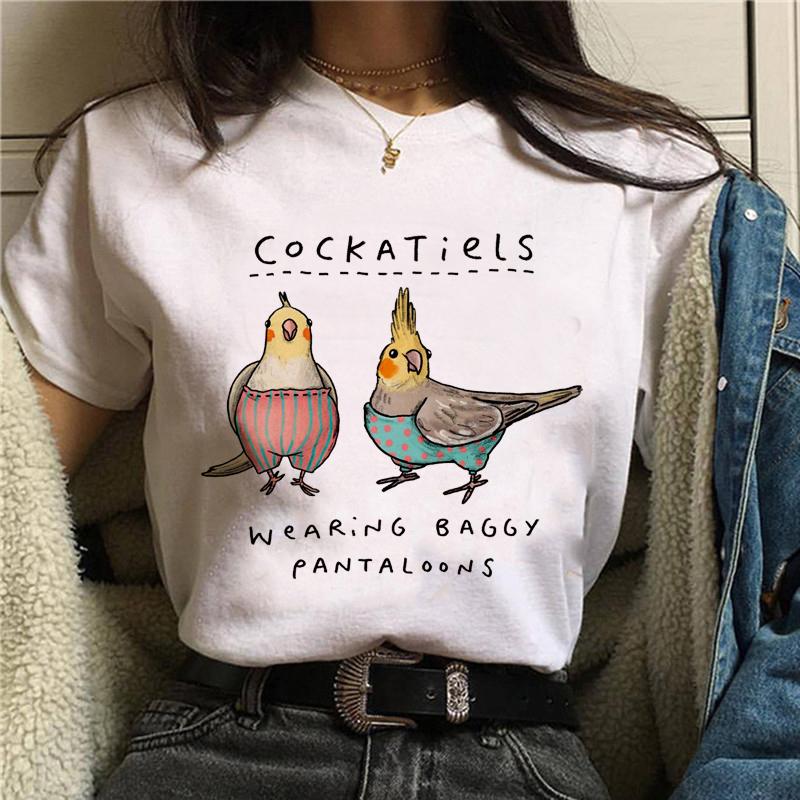 Summer Fashion Oversized T-Shirt for Women Harajuku Style Cockatiels Parrot Graphic Loose Short Sleeve Funny Bird Print Top