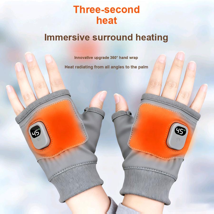 2 Pcs USB Graphite Quick Heating Gloves Game Office Outdoor Half Finger Smart Temperature Control Long Battery Life Warming Hand Warmer