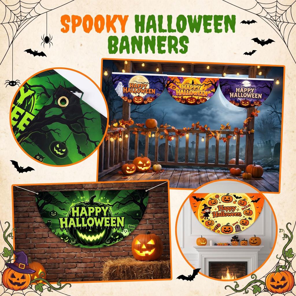 Halloween Fan Flag and Pumpkin Hanging Set for Outdoor Yard Decoration