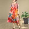 Kurzarm-Übergröße, Vintage-Kleid mit Blumenmuster, neu in Kleidern für Damen, lässig, locker, langes Sommerkleid