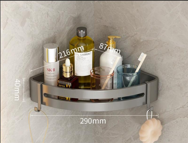 Bathroom Storage Holder Bath Shelf Bath Shower Shelf Aluminum SquareBathroom Corner Shelf Gray Aluminum Kitchen Storage Holder