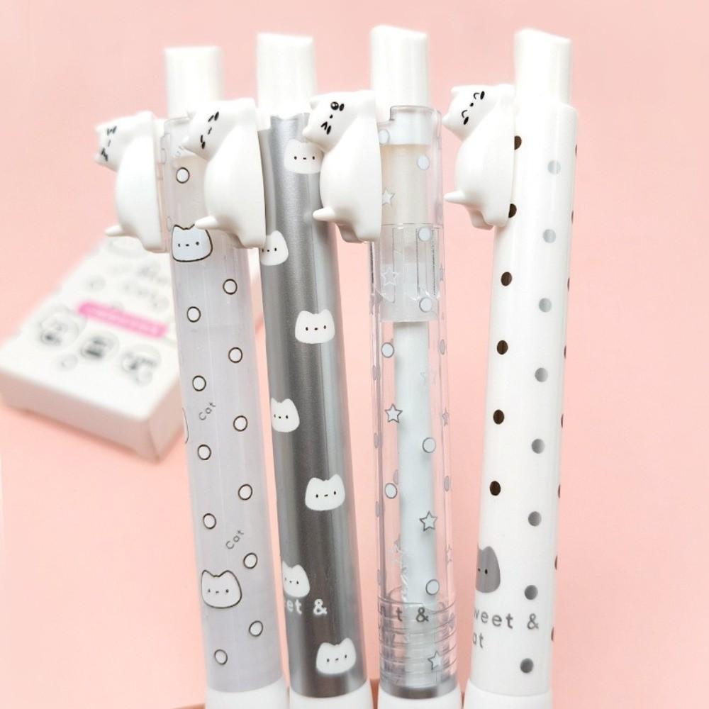 4Pcs/Box Super Smooth Gel Pen 0.5mm Automatic Pressing Pen Kawaii Exam Pens School Supplies