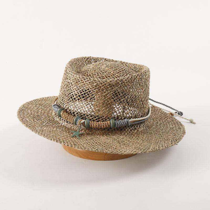 Women Wide Brim Foldable Straw Beach Hat Summer UV Protection Sun Hat Hollow Pointed Top Breathable Travel Outdoor