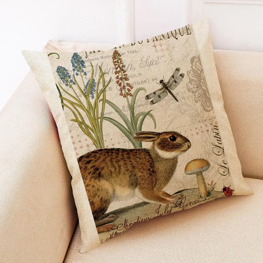 Retro Flower And Bird Design Linen Pillowcase Car Seat Cushion Cover Decorative Living Room Sofa 45*45Cm