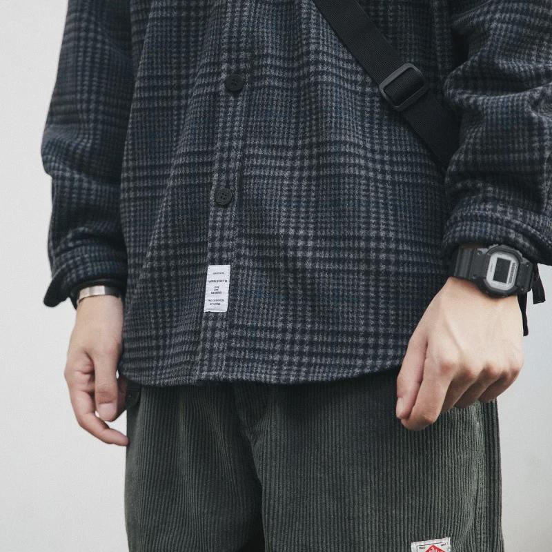 Men's Trendy Retro Plaid Woolen Shirt - Autumn/Winter Long-Sleeve, Loose Fit, Versatile and Thickened Casual Wear