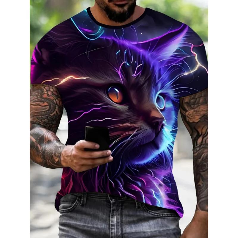 

Новая футболка с 3D-принтом кота, летняя, для улицы, мужская, с коротким рукавом, модная, с круглым вырезом, мужские топы, повседневная, оверсайз, мужская одежда XS
