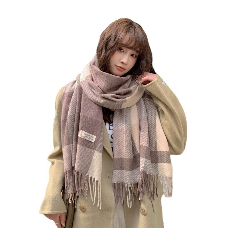 New Autumn and Winter Scottish Style Extra Long Wool Warm Outer Fringed Shawl Soft Plaid Scarf for Women