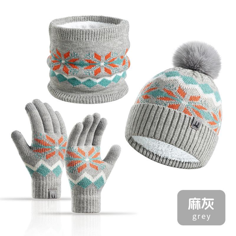 Children's Autumn and Winter Knitted Three Piece Warm Hat Scarf Gloves Thickened Yarn Ear Protection Hat