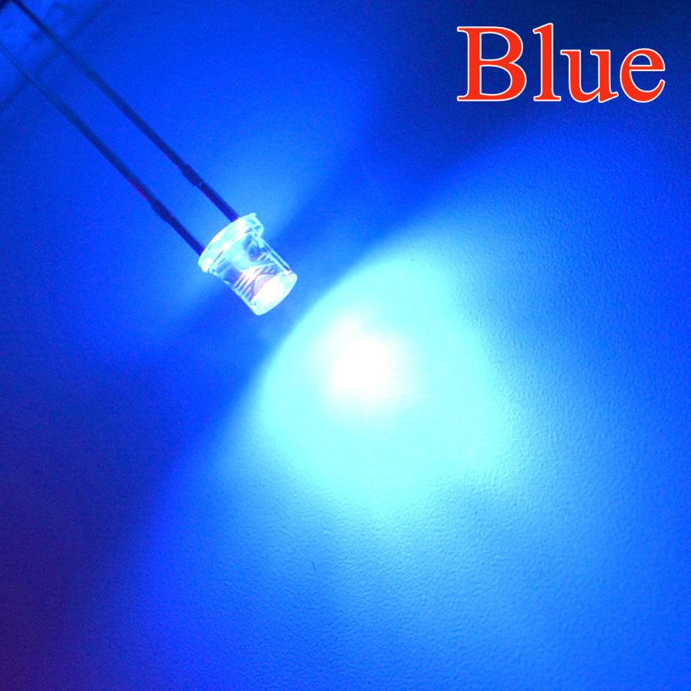 

100 шт. 5 мм 3 мм прозорий білий червоний зелений синій рожевий плоский верхній яскравий діодний світлодіод 20000 мкд 6000-6500 Кб 3 mm синій