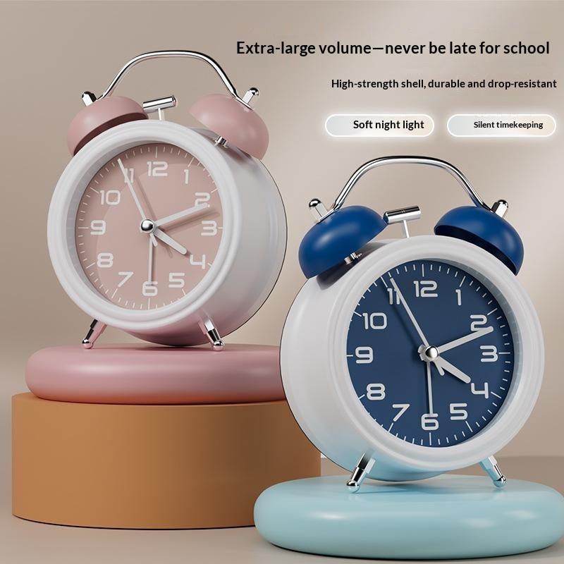 3/4.5In Twin Bell Alarm Clock Creative Desk Round Alarm Clocks Mute Mechanical With Night Lights Household Supplies Home Decor