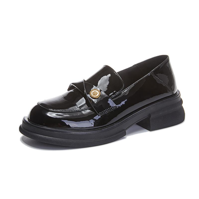 Black loafers women's 2025 spring new thick heel single shoes light mouth casual fashion shoes small leather shoes women