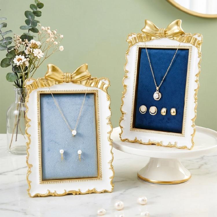 Necklace and Earring Display Holder with Lined Panel, French Style Tabletop Jewelry Stand for Vanity and Counter Display