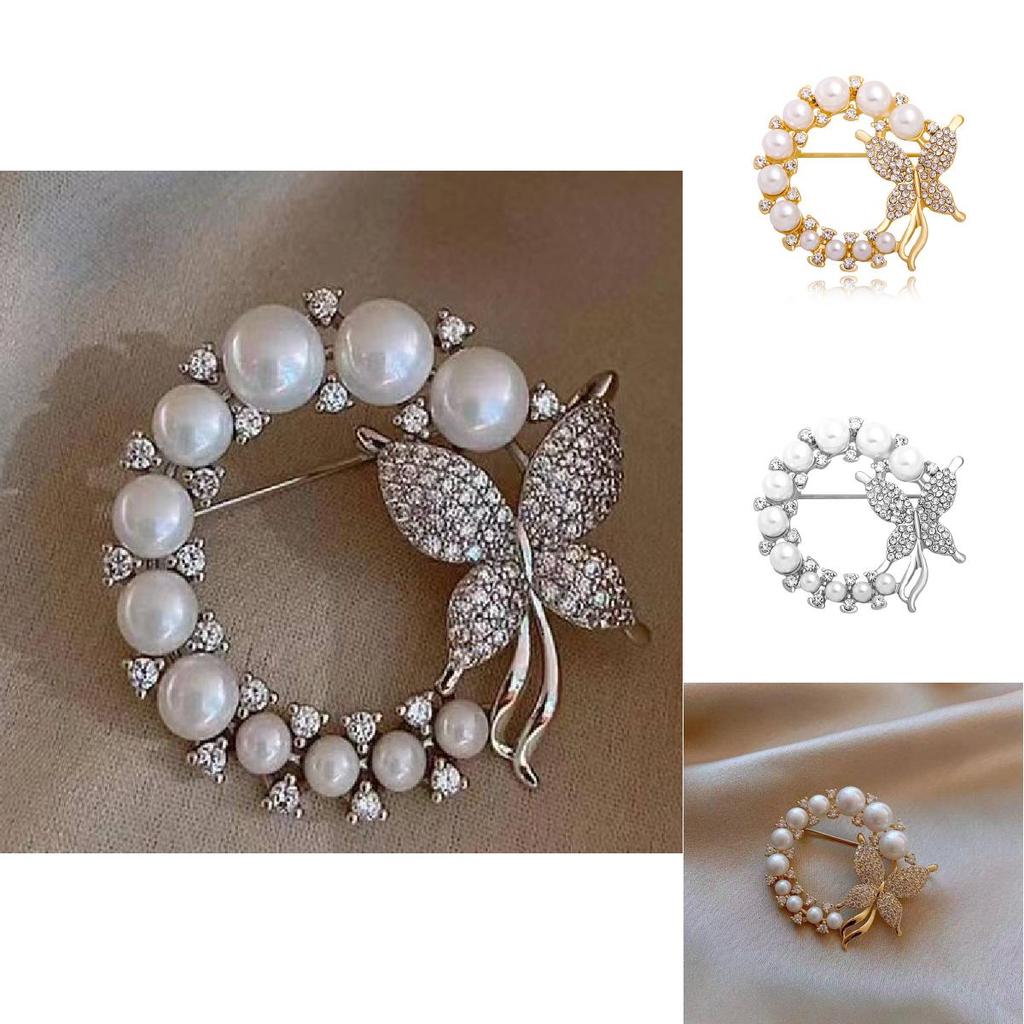Butterfly Brooch With Alloy Rhinestones And Pearls For Women Fashionable And Artistic