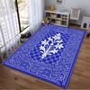Floral Pattern Carpet with Geometric Border Design in Blue and White Suitable for use as an anti-slip for living room bedroom sofas