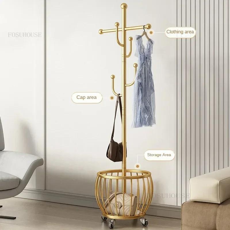 Modern Bedroom Coat Racks Floor Hanger Light Luxury Wrought Iron Living Room Removable Dirty Clothes Basket Simple Storage Rack