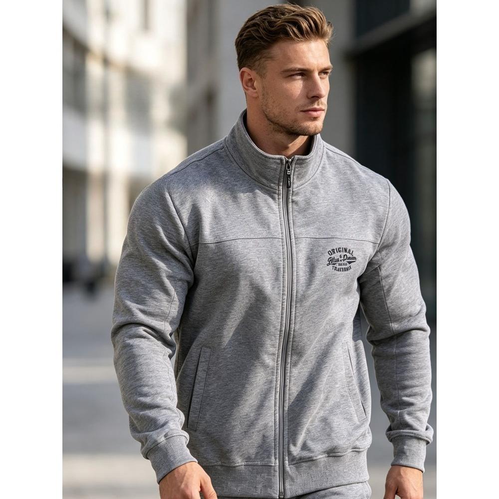 Men's Plus Size Cotton Track Jacket (Sizes L-6XL) - Full Zip Stand Collar Sweatshirt with Pockets - Big and Tall Casual Outerwear