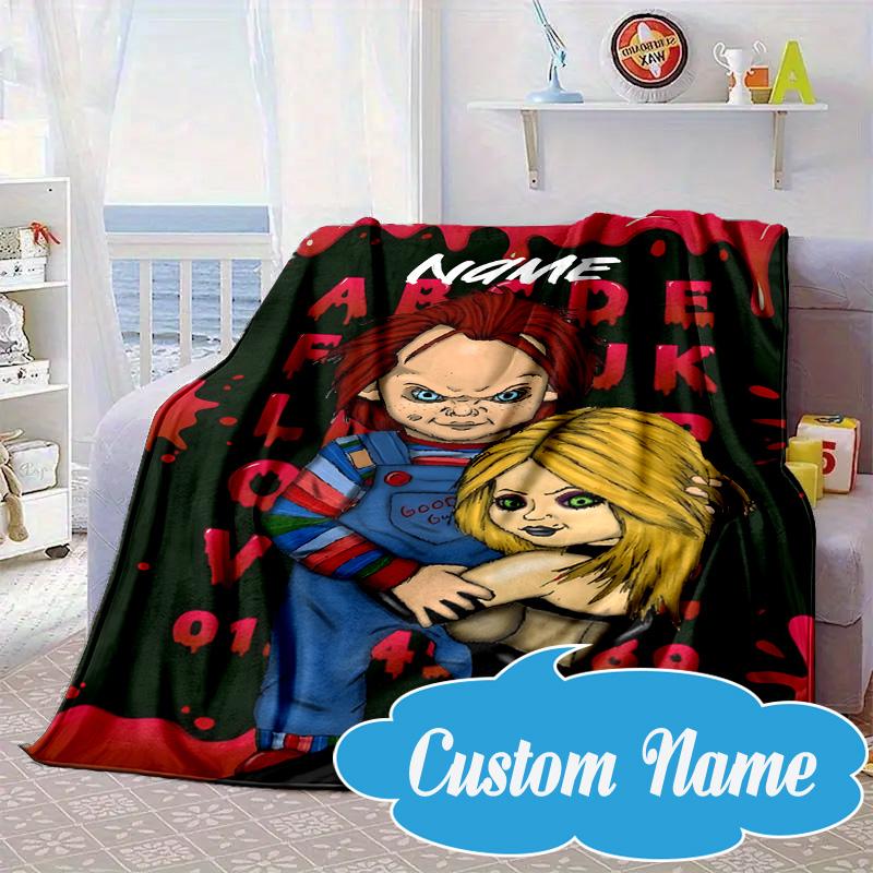 Custom Name Chucky's Bloody Tale Blanket bed sofa Blanket Flannel Blanket for Camping, Hiking, Picnic Essentials,gift for Fan family