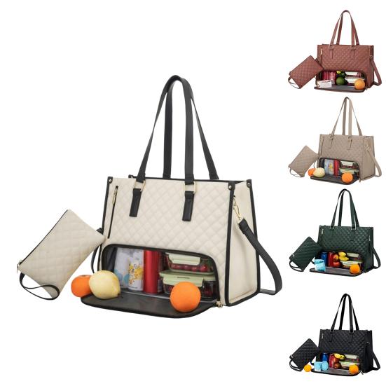 Dámská svačinová taška přes rameno s termoizolační přihrádkou na jídlo, velká kapacita, taška na notebook, prošívaná kabelka pro práci, cestování, business casual