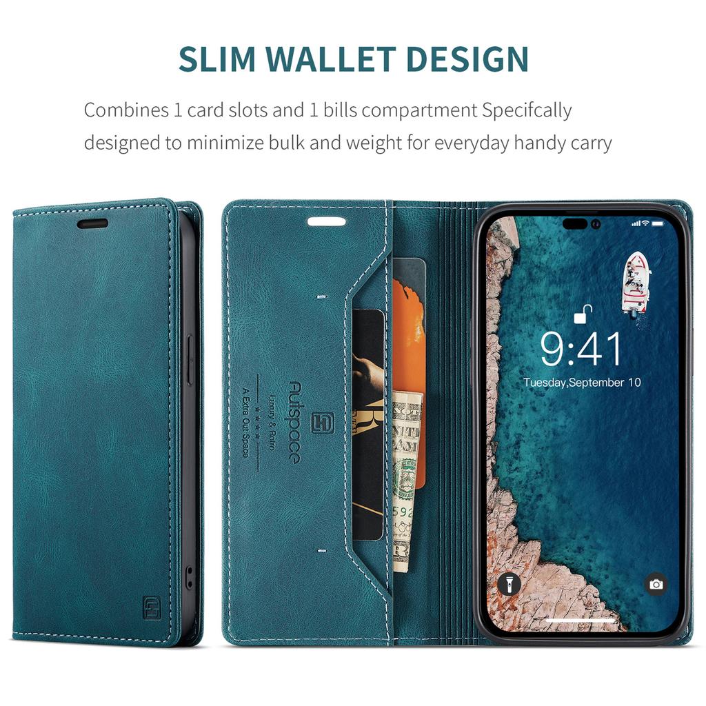 For iPhone 14 Pro Vintage Leather Flip Wallet Case with RFID Blocking Card Slot, Matte Retro Folio Cover for Women Men (4 Colors)