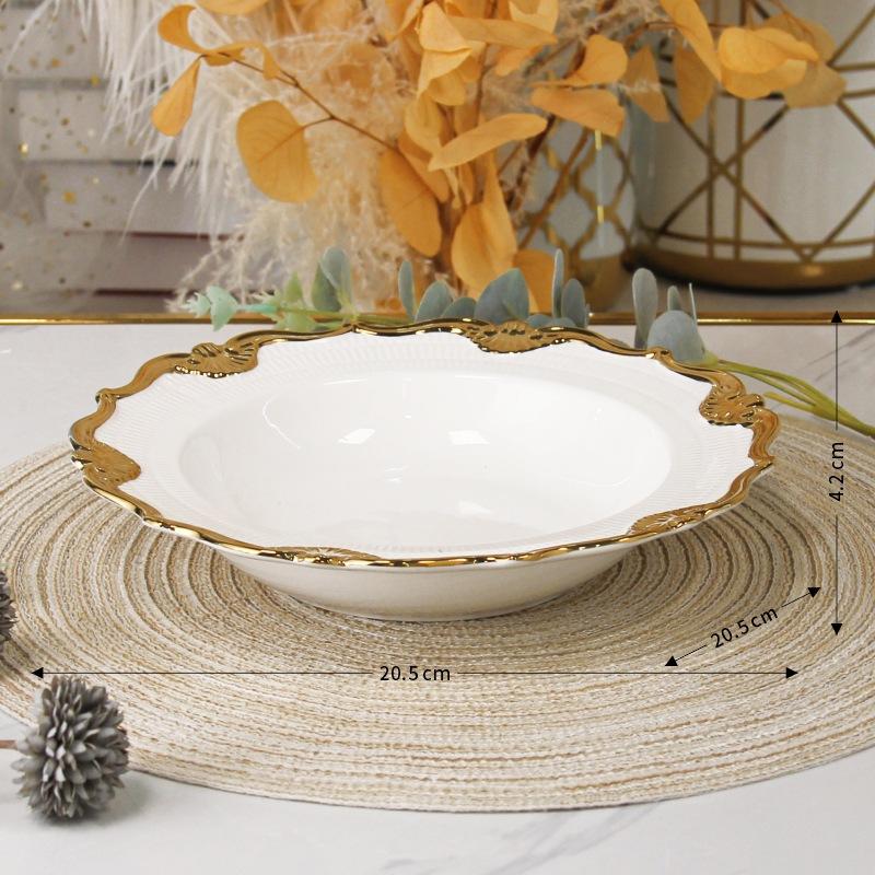 Ceramic Gold Edged Dining Plate Fish Plate Steak Plates Pasta Dish Fruit Dish Salad Bowl Soup Bowl Dessert Plates Coffee Cup Mug