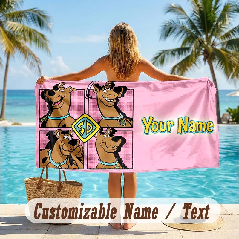Custom Text Beach Towel, Soft Absorbent Swimming Multi-use TowelScooby-Doo