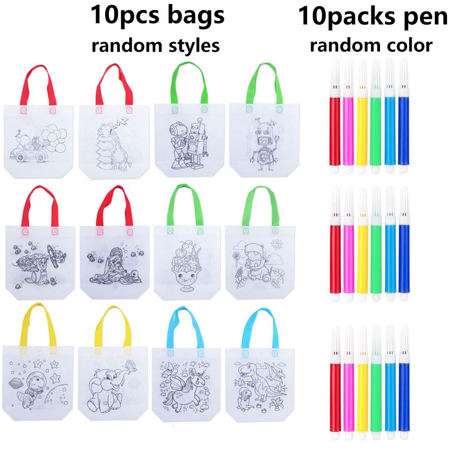 5/10 Stück DIY Doppelseitige Graffiti-Tasche mit Buntstift zum Ausmalen Vliesstofftaschen Bastelbedarf Zeichen-Geschenktasche JXB