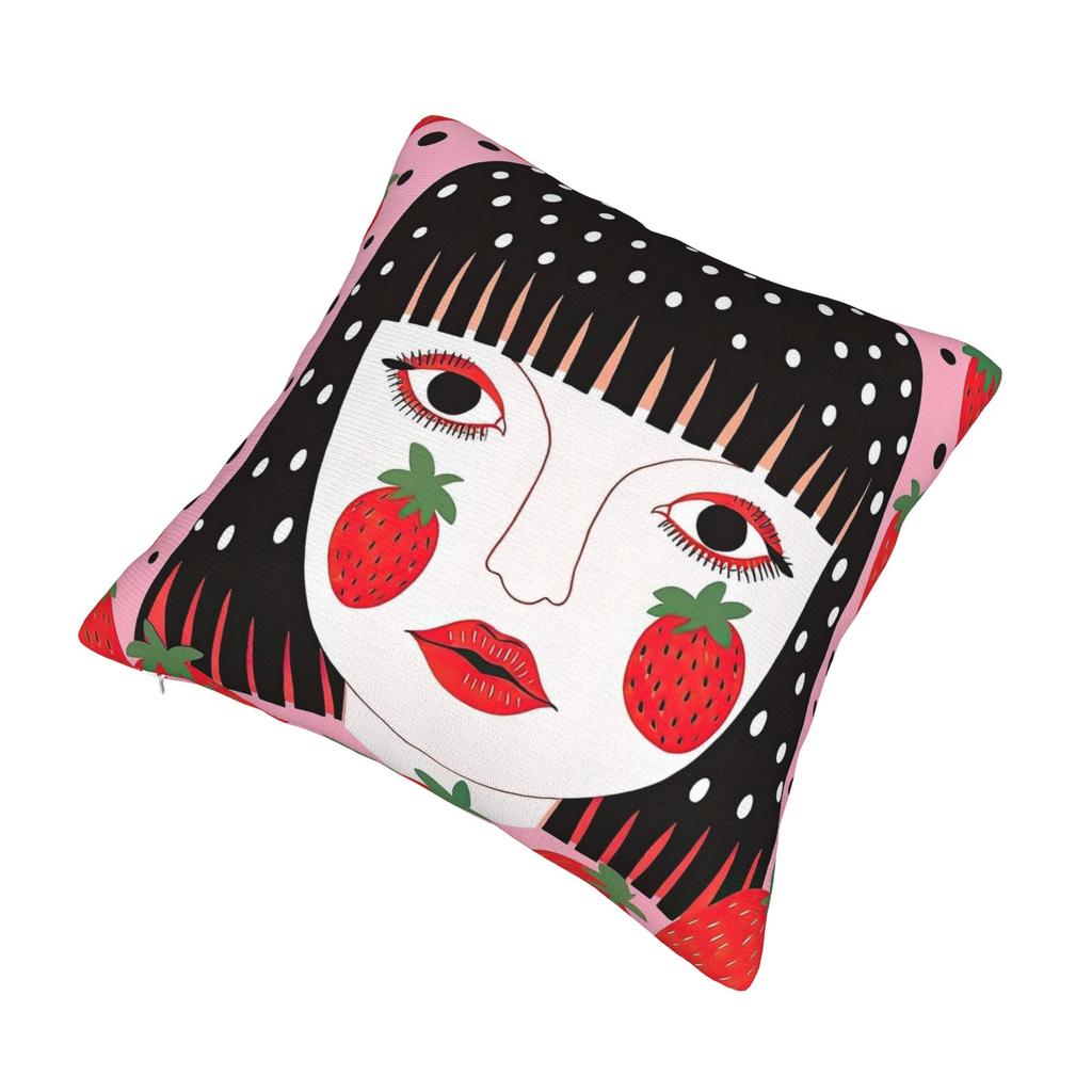 Yayoi K-Kusama Style Strawberry Girl Modern Art Pillowcase Cushion Cover Decorative Throw Pillow Case Cover Bedroom Square