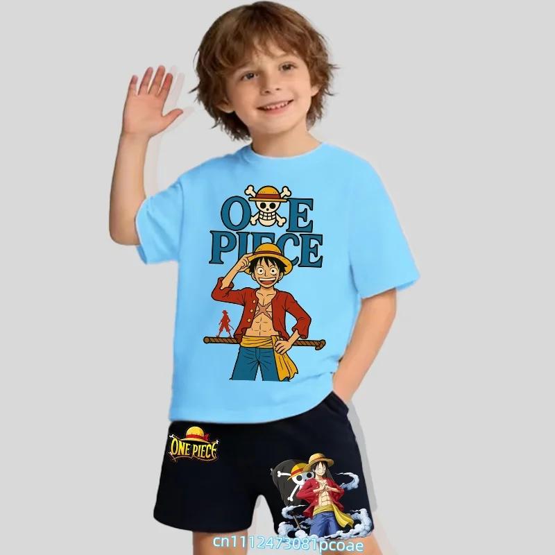 One Piece Children's Polyester Short-Sleeved Shorts Set with Cartoon Print - Boys' Sports Shirt for Summer T-Shirt Set of 2 Pieces