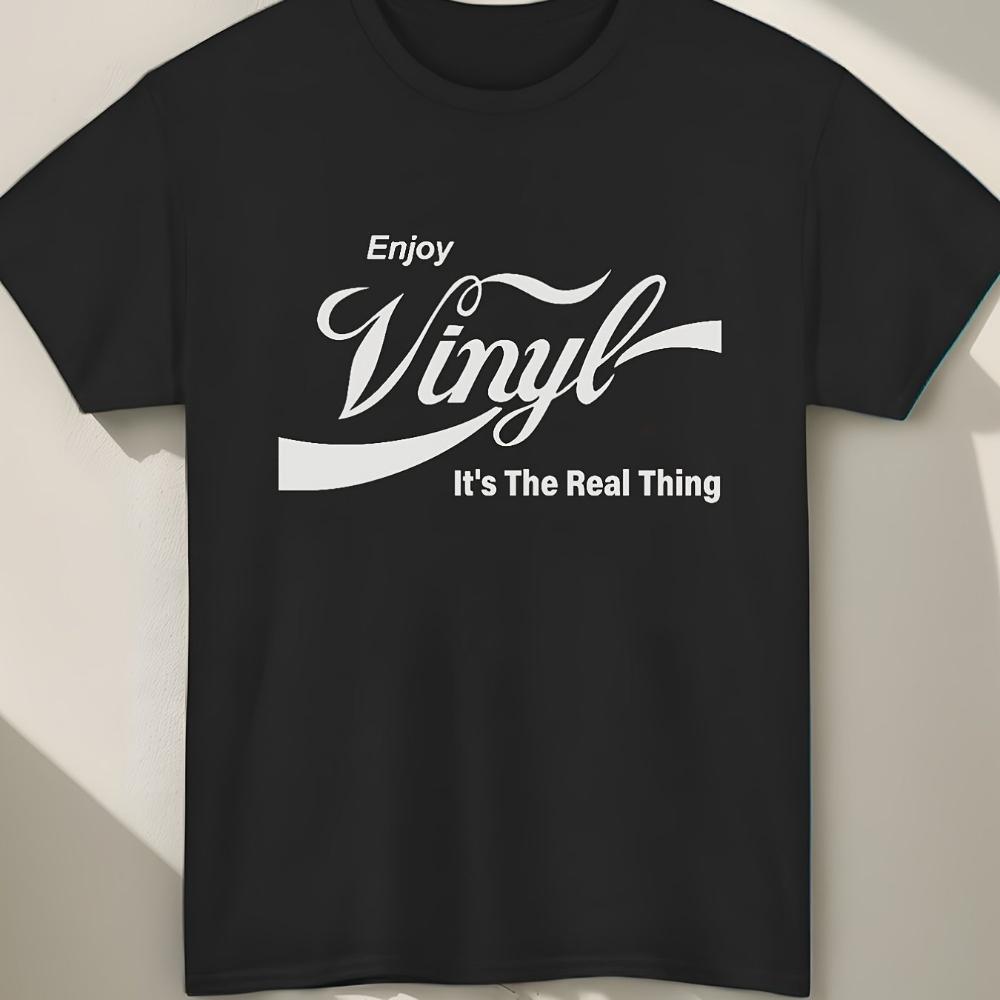 UnisexS Vinyl Record Graphic TShirt Enjoy The Real Thing Design Black Casual Short Sleeve Tee for Djs Music Lovers