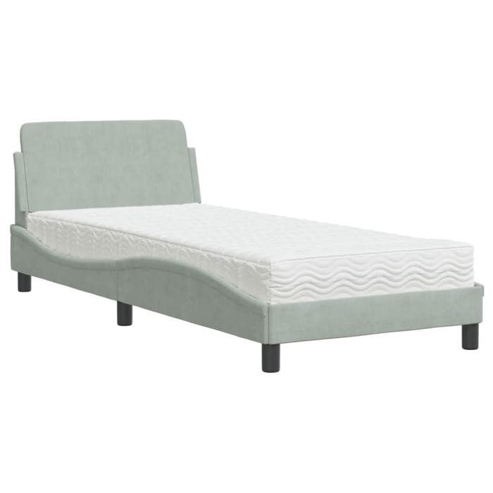 VidaXL Lit avec matelas gris clair 90x200 cm velours, meuble de chambre, lit simple, cadre de lit incurvé, sommier, lit en 3208331