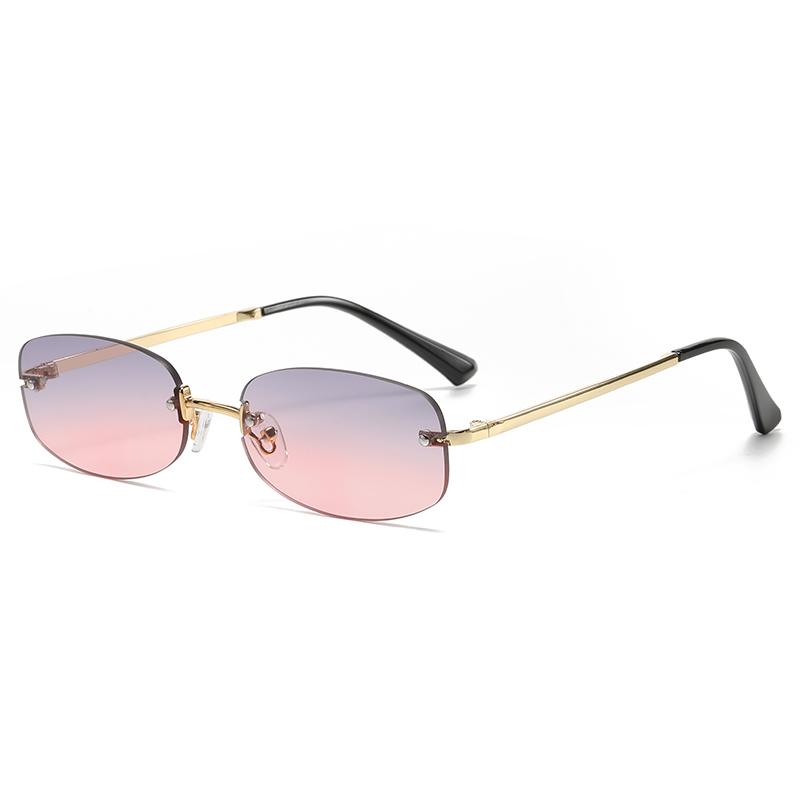 Retro Fashion Frameless Elliptical Sunglasses Women High Quality Metal INS Concave Street Photography Glasses
