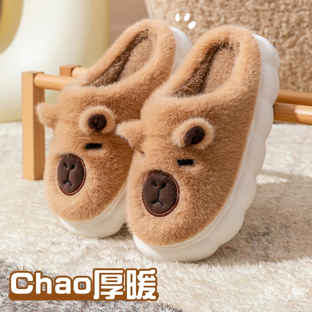 Bear Cartoon Cotton Slippers Autumn and Winter Indoor Home Thick Sole Velvet Warm Outer Wear Couple Shoes