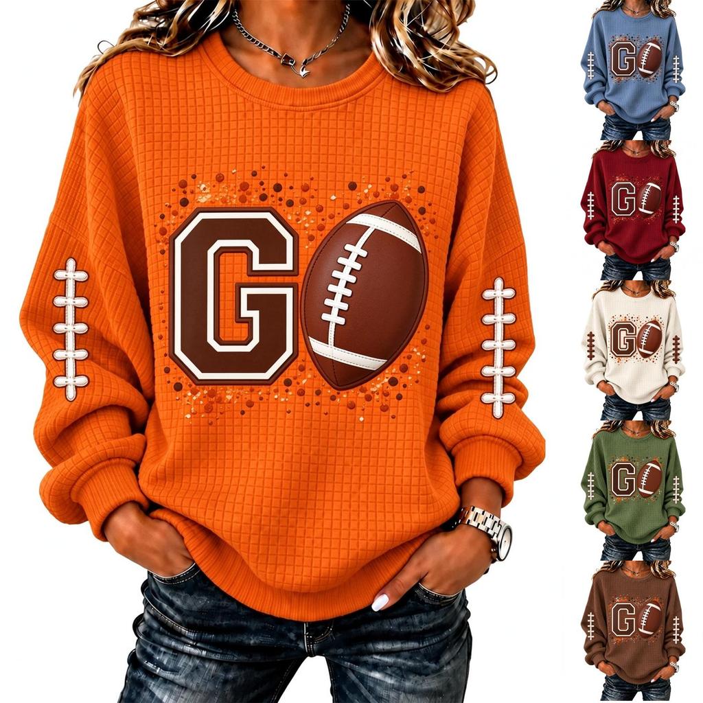 Women's Casual Knit Crewneck Long Sleeve Sports Print Sweatshirt for Everyday Wear