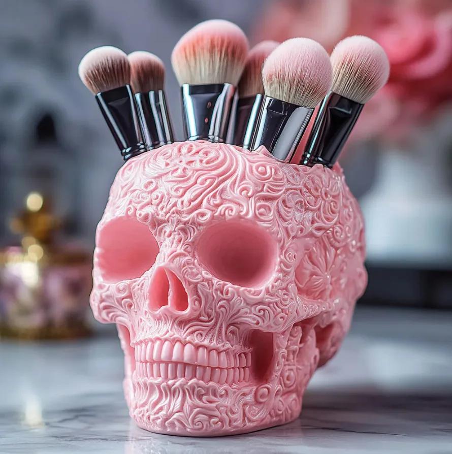 Halloween Personalized Colorful Skull Makeup Brush Holder Pen Holder Decoration Flower Pot Home Decor Desk Accessories