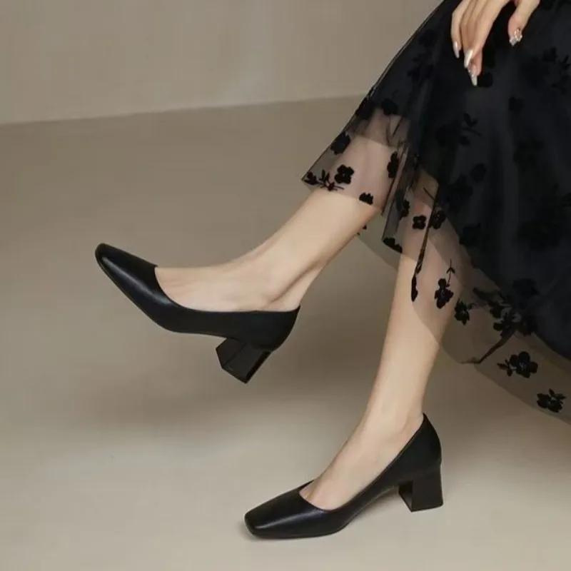 

Туфли Женские 2025 Бренд Мелкие Женские Высокие Каблуки Квадратный Носок Офис и Карьера Новые Большого Размера Бестселлер Каблуки Женские 43 чёрный