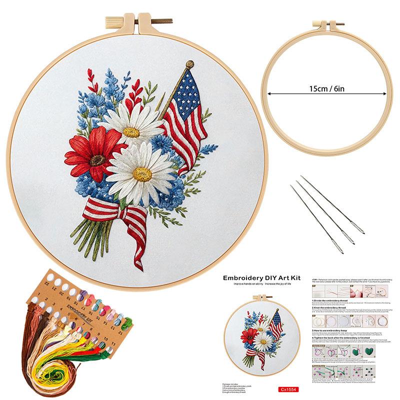 Celebration of Independence Day July 4th Embroidery Kit with EN Instruction Thread Stamped Cloth with Pattern