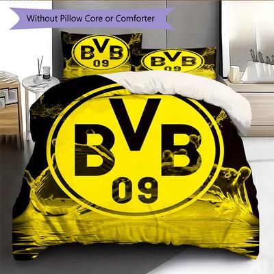 Borussia Dortmund Muster Bettwäsche Steppbett Set Heimdekoration Geschenk (1 Bettbezug + 2 Kissenbezüge (ohne Füllung))