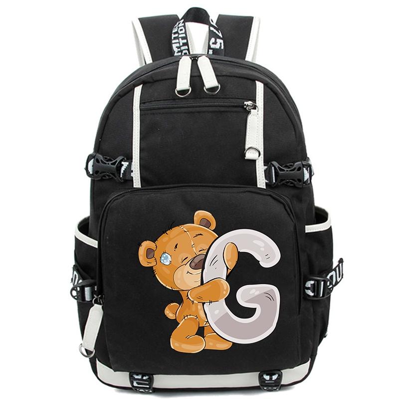 Little Bear 26 Englische Buchstaben Student Junge Mädchen Schulranzen Rucksack Kinder Teenager Cartoon Bagpack Wasserdichte Schultasche