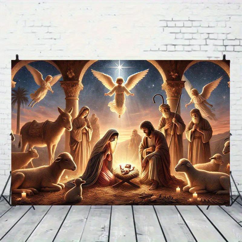 1pc Nativity Scene Spotlight - Starry Sky with Angels, Shepherds and Animals, Party and Celebration Decorations