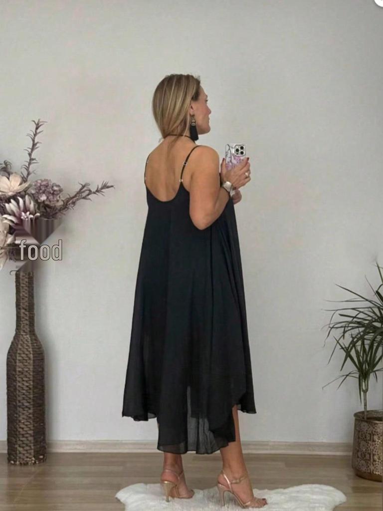 2025 Elegant Plus Size Two-Piece Summer Dress - Slimming, Tummy Concealing Solid Color Skirt