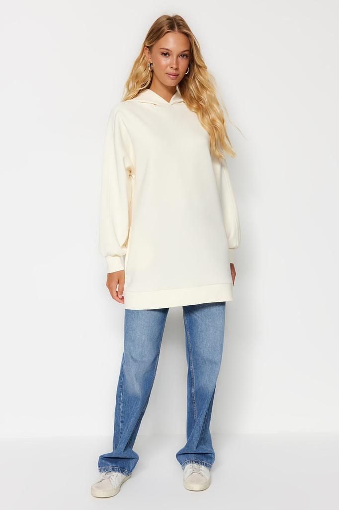 Women's Fashion New Hijab Sweatshirt Stone Hooded Pocketed Scuba Knitted Wide Fit Oversize Sweatshirt