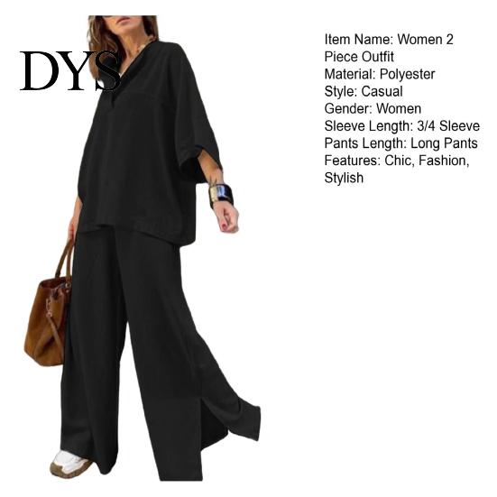 Lightweight Casual Outfit Women's Two-Piece Oversized 3/4 Sleeve Pullover Top And Spring Autumn Fashion Wide Leg Pants Set Fall Loose Lounge