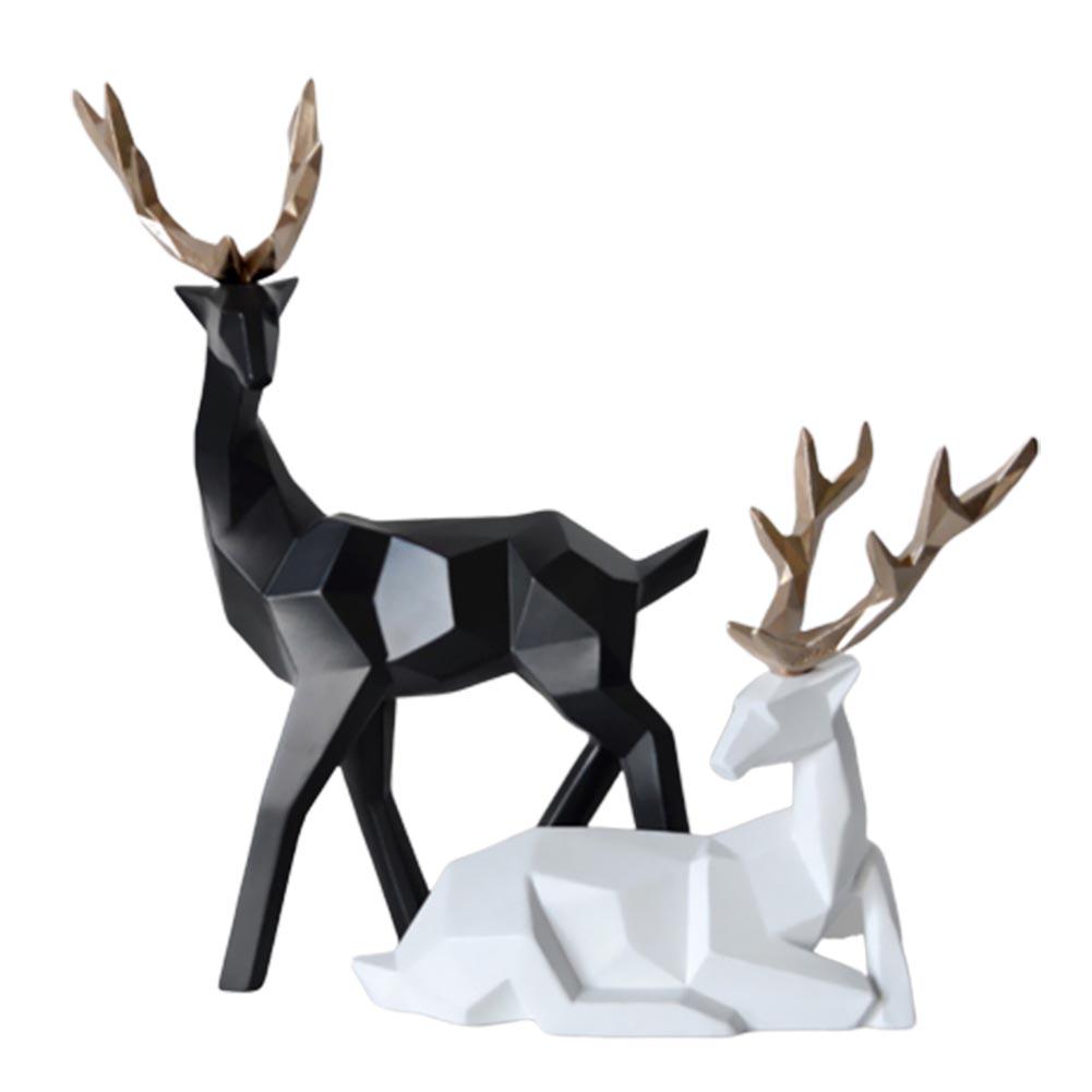 

Пара 2 шт. Статуэтка Скульптура Фигурка Живое Домашнее Украшение Геометрический Олень Домашний Лось Декор Комнаты чёрный/белый