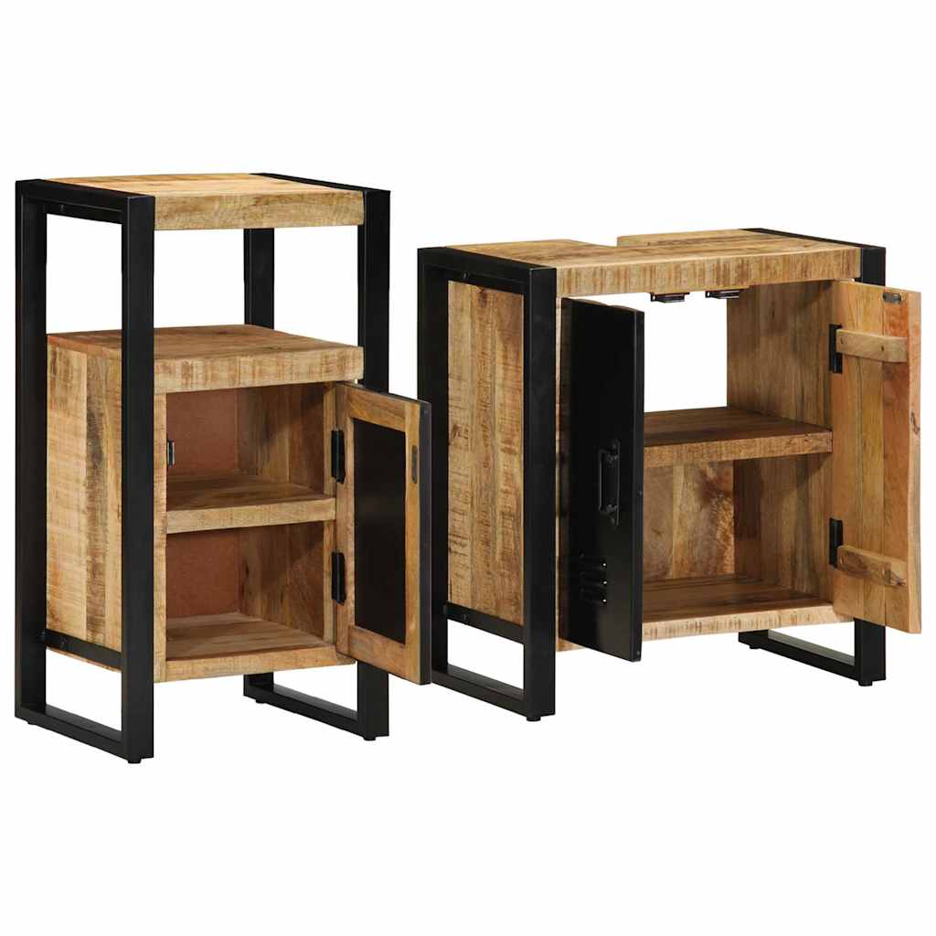 Bathroom Furniture Set 2 Pcs Brown & Black Solid Mango Wood