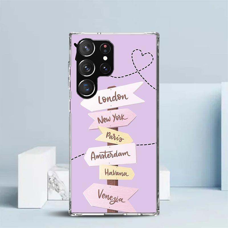 World Map Travel Plans Phone Case For Samsung Galaxy S24 S25 Edge S26 Ultra S22 S23 Plus S21 + S20 FE Soft TPU Back Cover Galaxy