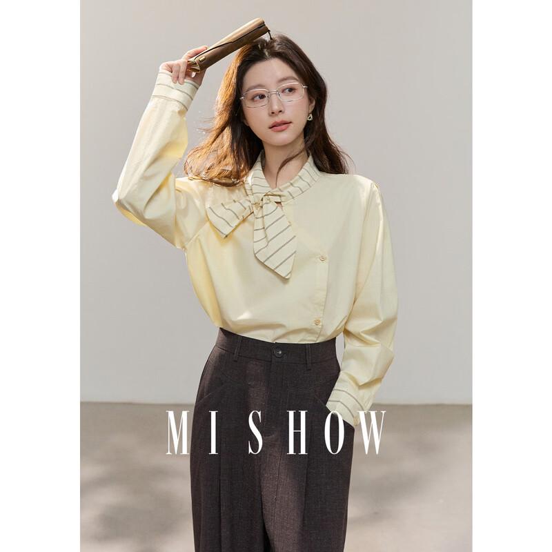 Women s Striped Patchwork Bow-Collar Blouse M